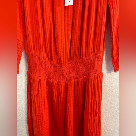 Michael Stars Fernanda smocked waist Dress in Orange NWT small - Picture 8 of 8